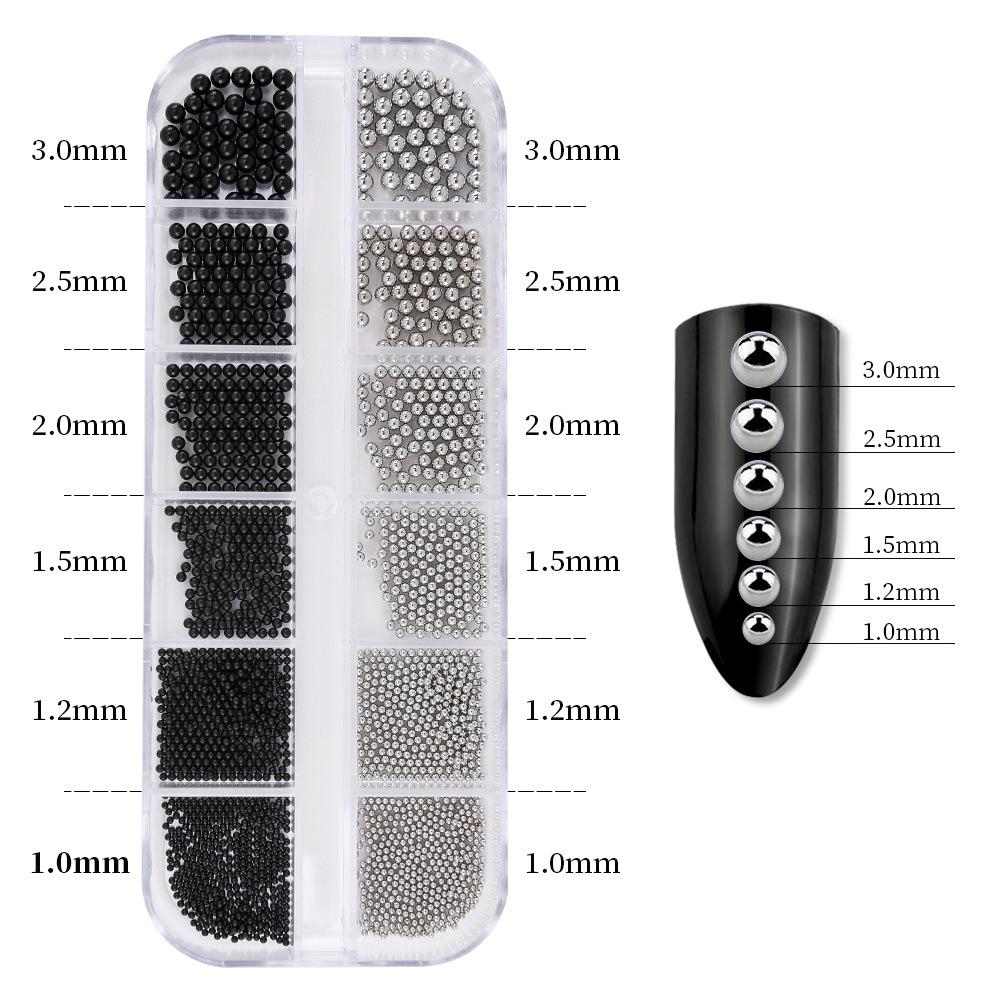 12 Grilă Aur Argint, Nail Art Bile de oțel Bijuterii Mixte Diy Accesorii pentru manichiură Set de decorare a unghiilor