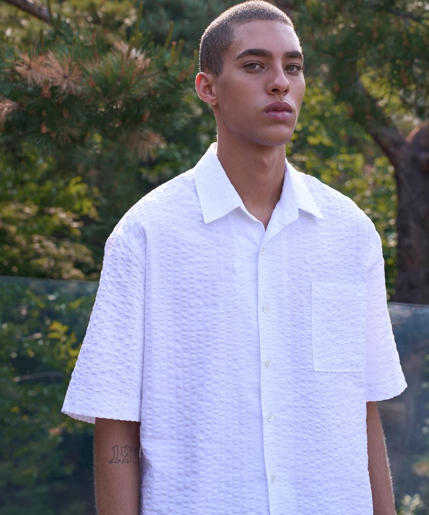 TRIP LE SENS Air Wave Seersucker Half Shirt_White