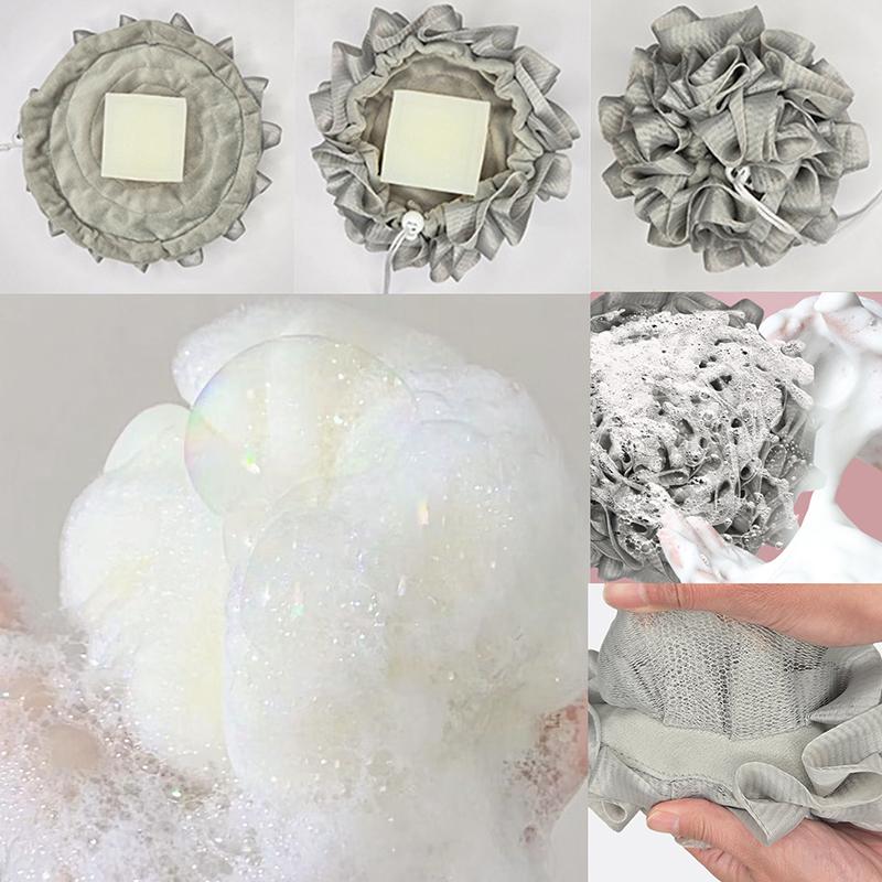 2-In-1 Bath Ball Towel Loofah With Drawstring Closure For Soap Soft Exfoliating Mesh Shower Sponge Skin Care Bathing Tool