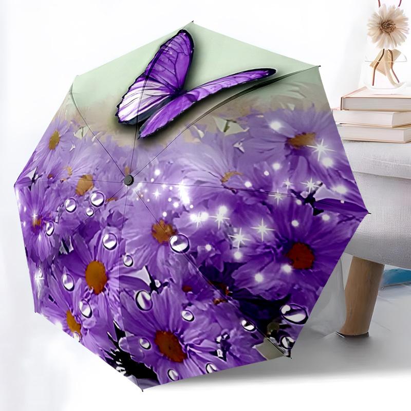 1pc Butterfly Flowers Folding Umbrella | Elegant Design, Fashionable Accessory, Durable Construction, Sturdy Ribs Yy251107015