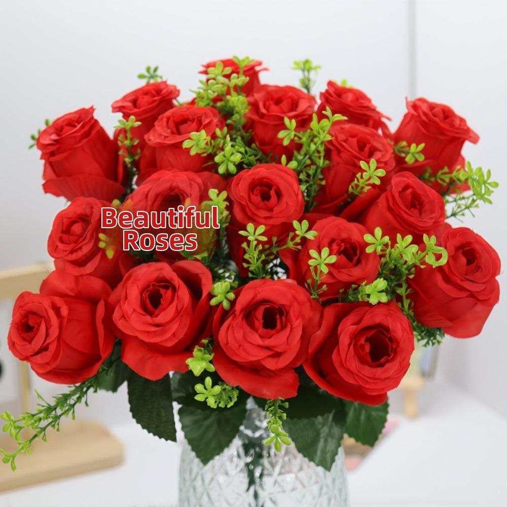 18 Heads Real Happy Flower Mini 9 Colors Natural Simulated Rose Photography Photo Gift Crystal Grass Bouquet Home Decorative
