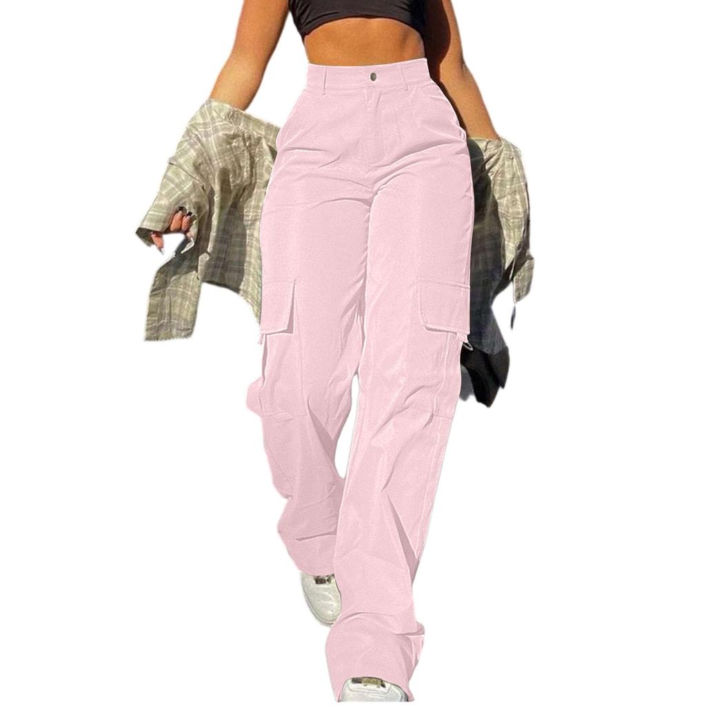 Women's Casual Lightweight Hiking Pants High Waist Beltless Straight Leg Loose 4 Pockets  Cargo Pants