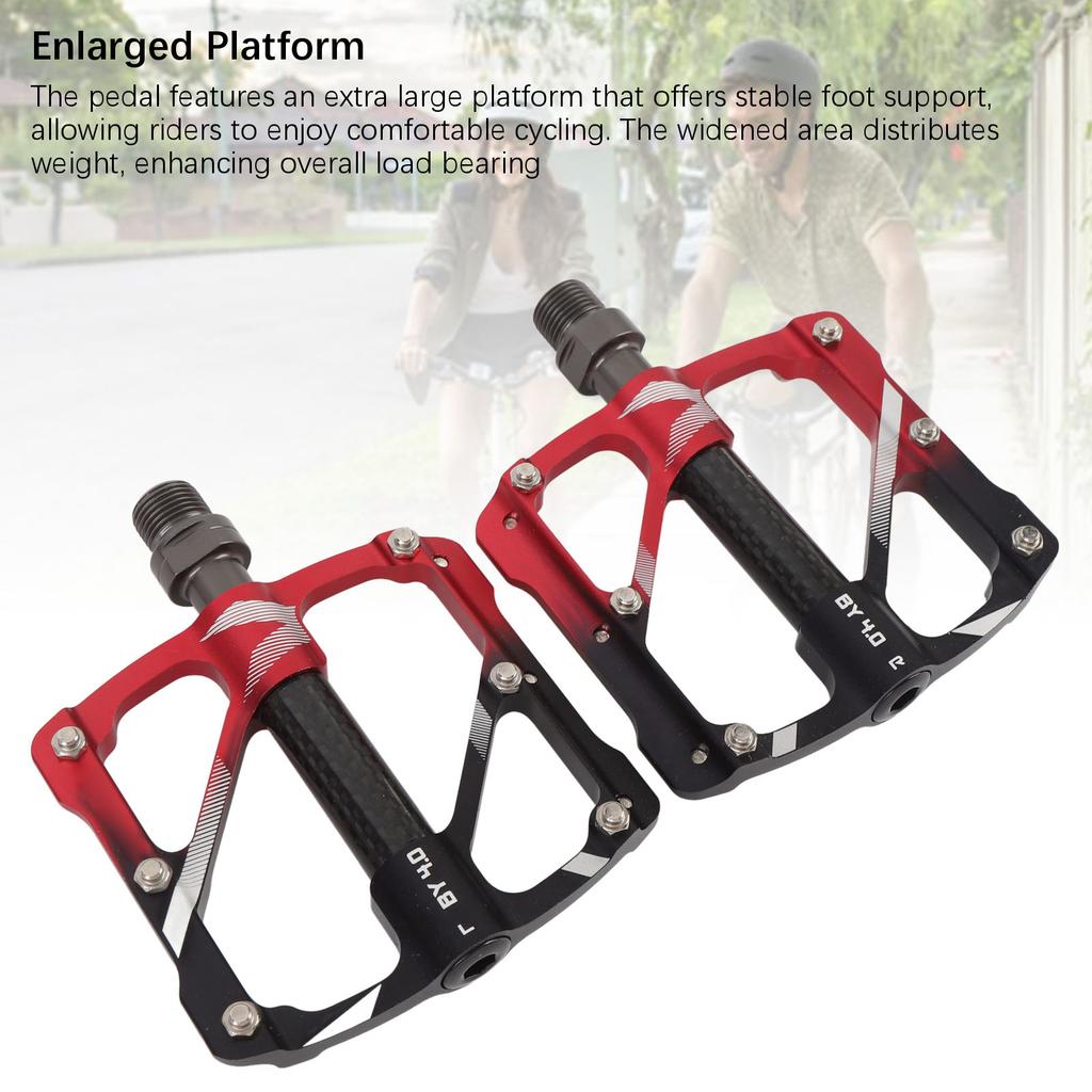 1 Pair Cycling Pedals Aluminum Alloy Widened Non Slip 3 Bearing Flat Pedal Replacement for Mountain and Road Riding Black Red