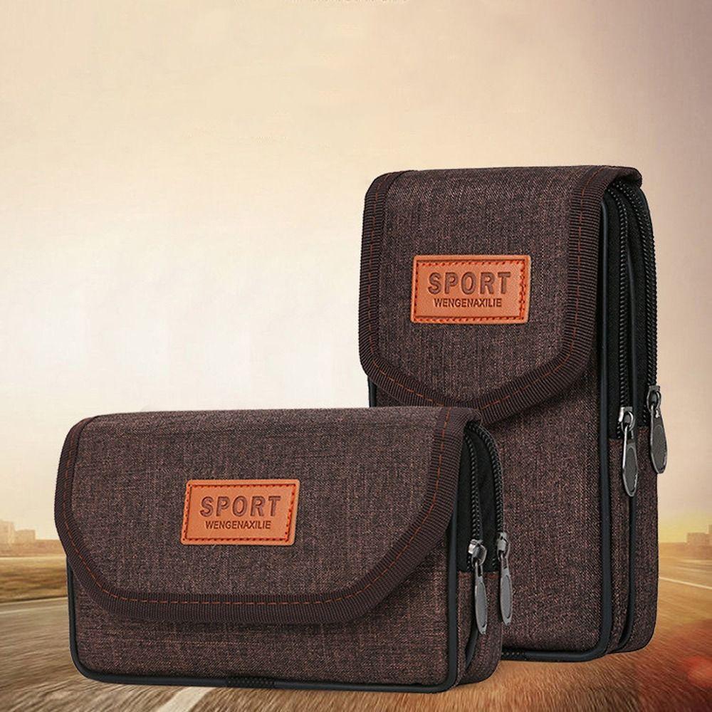 

Canvas Mobile Phone Bag Multi-zipper Cell Phone Pouch Camping Men Waist Bag Card Holder Black-Vertical