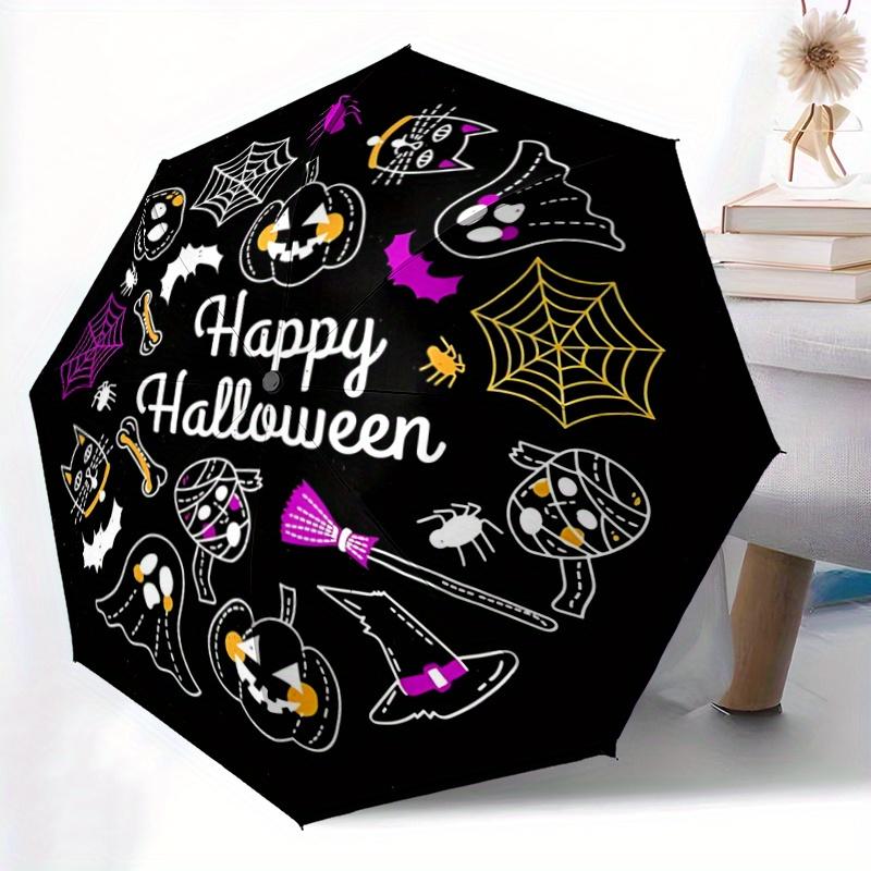 1pc Happy Halloween Theme Automatic Open/CloseUmbrella-CuteUmbrella with Cute Design, Portable 3-Fold Compact Umbrella for Men & Women, Vale