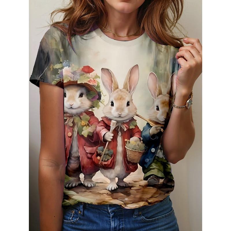 

Модная летняя футболка с 3D-принтом «Пасхальный кролик», женская уличная повседневная футболка в стиле Харадзюку, женская футболка с круглым вырезом, топы, одежда XS