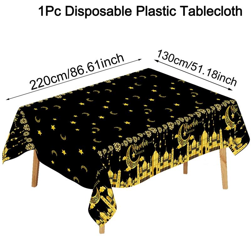 Eid Mubarak Tablecloth Plastic Castle Table Cover for Home 2026 Islamic Muslim Party Decor Ramadan Decorations Eid Al Adha Gifts