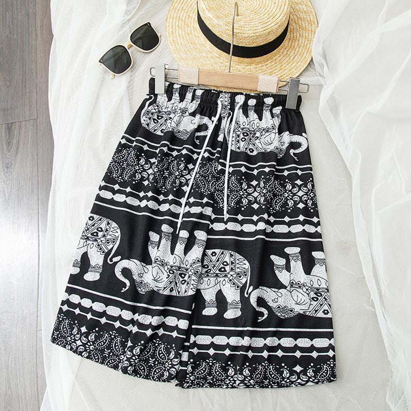 

Брюки с принтом слона, женские свободные широкие пляжные брюки в этническом стиле для дома и отдыха, тонкие трендовые пятиминутные шорты с высокой талией One Size