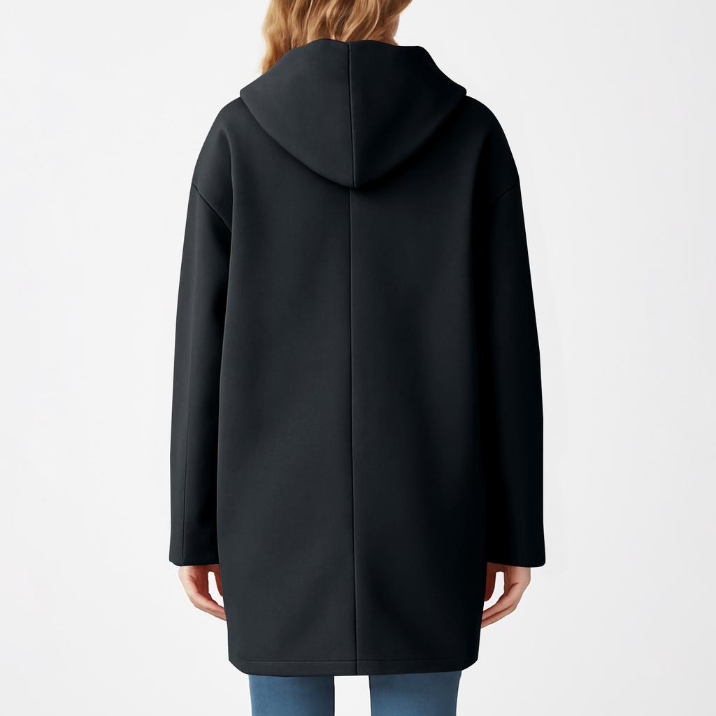 Womens Color Jacket Casual Loose Fit Button Coats Button Up Long Sleeve Outerwear With Pocket, Hooded Overcoat