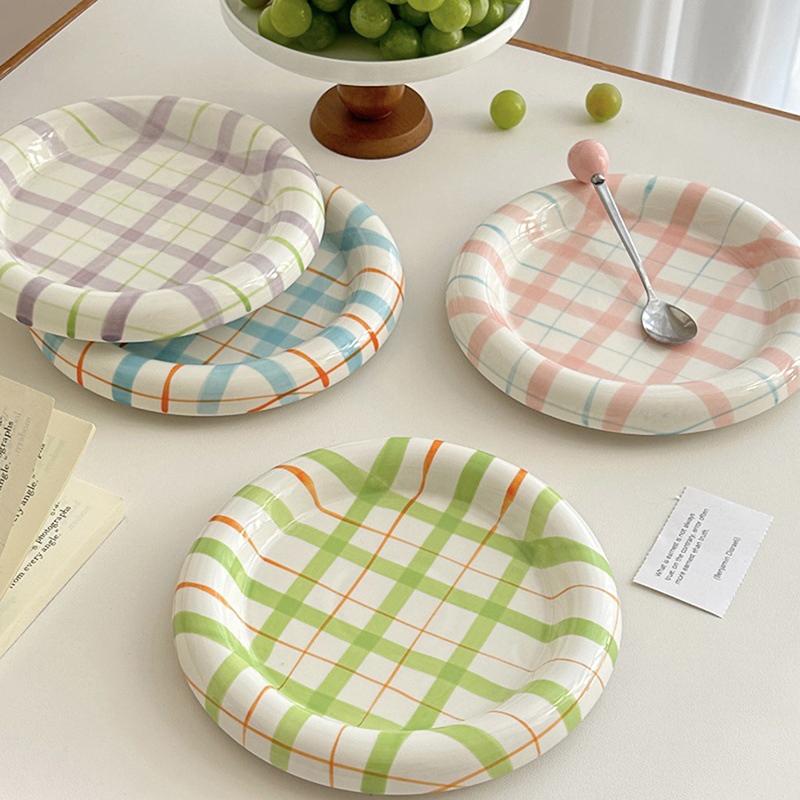 Cute Korean Ceramic Plate Unique Plate For Cake Food Dinner Breakfast Dessert Salad Decorative Dish 8 Inch Table Decorations