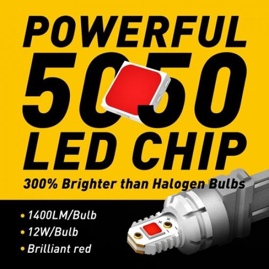 2X  3157 3156 Stop Brake Tail Light Bulb Super Red LED 48H For Ford EOA