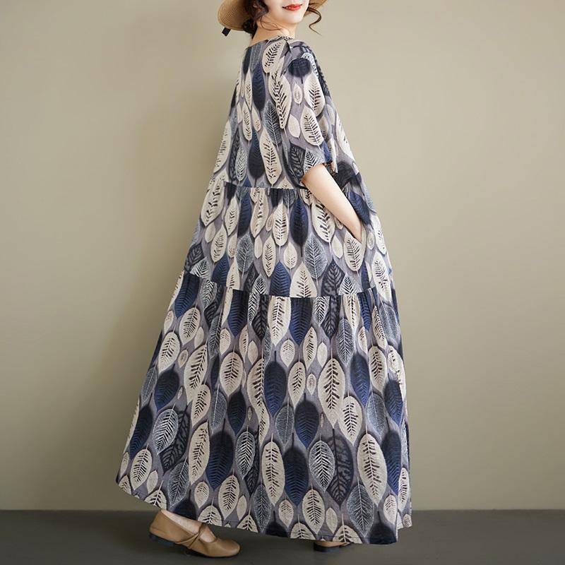 Short Sleeve Plus Size Vintage Floral New In Dresses for Women Casual Loose Long Summer Dress