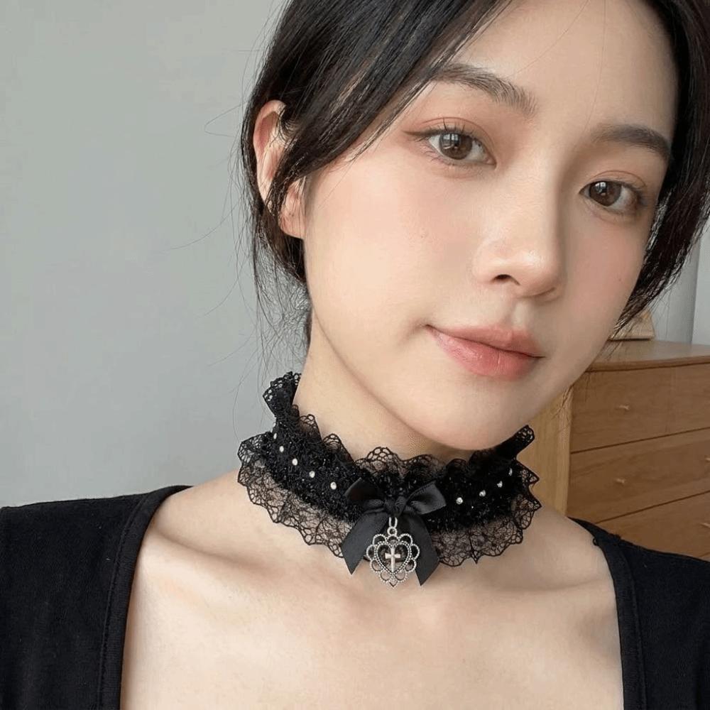 Love Heart Lolita Choker Y2K Cosplay Necklace Fashion Lace Necklace Party Wear
