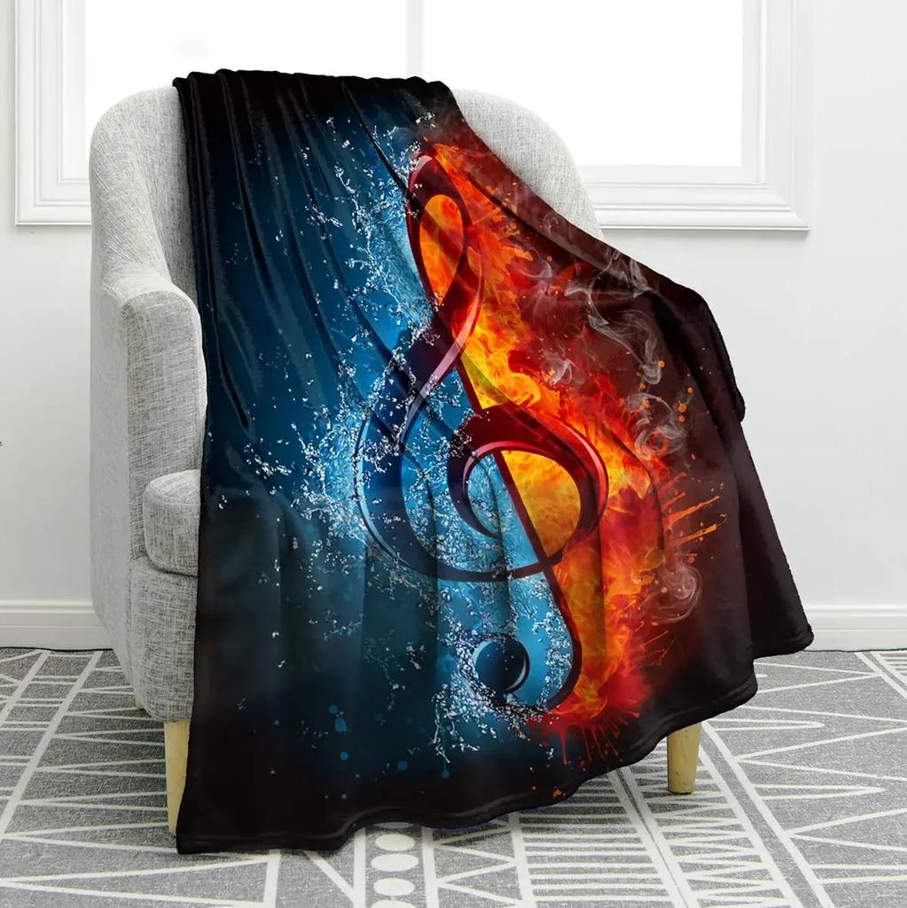 Music Themed Flannel Throw Blanket Guitar Piano Drum Pattern Super Soft for Sofa Bed Living Room Couch Blanket Music Lover Gifts