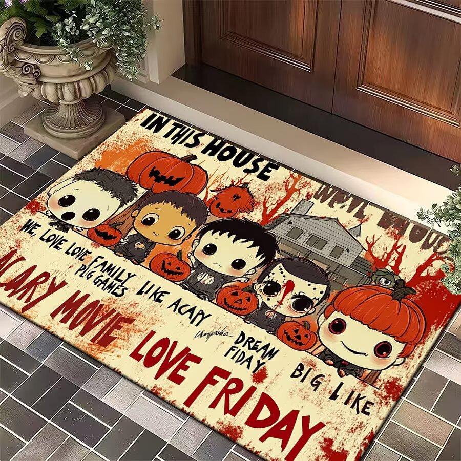 

Halloween Cartoon Characters Door Mat, Pumpkin Haunted House Pattern, Soft Non - Slip Rug for Entryway Home Decor 40x60cm