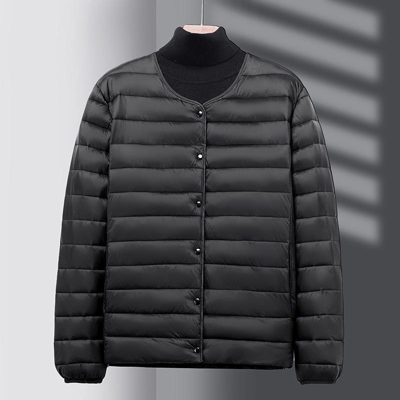 

2026 Men s Warm Cotton Collarless Jacket - Autumn/Winter Casual Solid Color Base Layer 5XL 190-220 lbs чорний