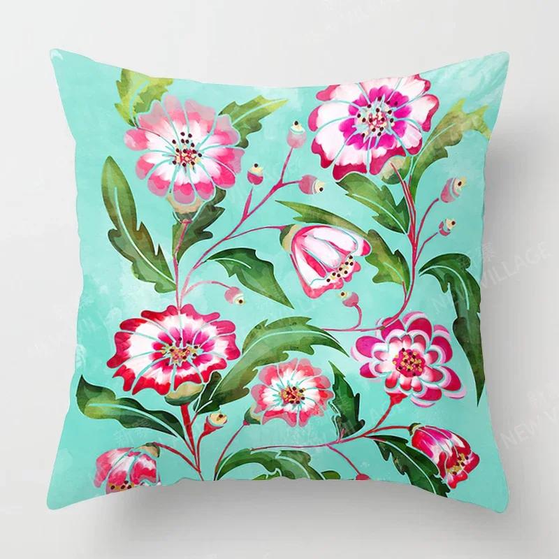 Nordic Fall Home Decor Autumn Throw Pillow Case Sofa Cushion Cover Modern Plant Green Leaf