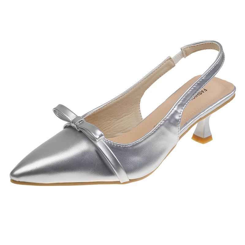 Fashion Baotou Sandals for Women 2025 New Retro Style Pointy Patent Leather Mid-low Heel Slim Back Empty Single Shoes