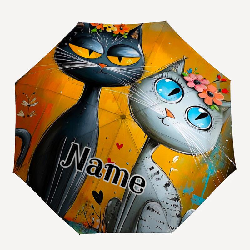 

1pc Cat Lovers Feline Friendship Custom Name Automatic Folding Umbrella, Durable Plastic & Iron, Lightweight for Outdoor Daily Use S1230079