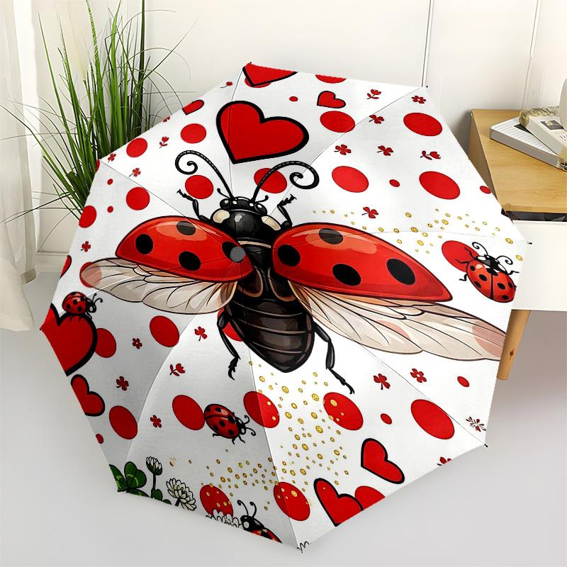 1PC ladybug hearts Umbrella-8-Rib Reinforced, Automatic Open, Lightweight & Durable, Fashion Accessory for Outdoor, Beach L0411