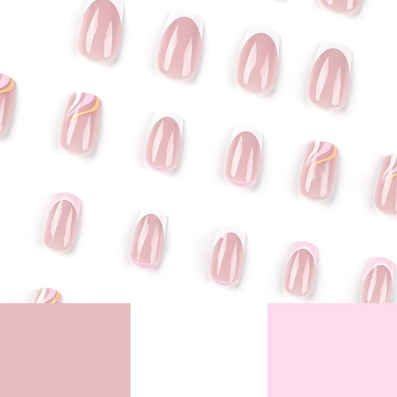 Tragbarer Nagelaufkleber Rosa Weiß Kontrastfarbe Französisch Tragbarer Nagelaufkleber Dreifarbiger Wellen-Nagelaufkleber Nagelkunstprodukt