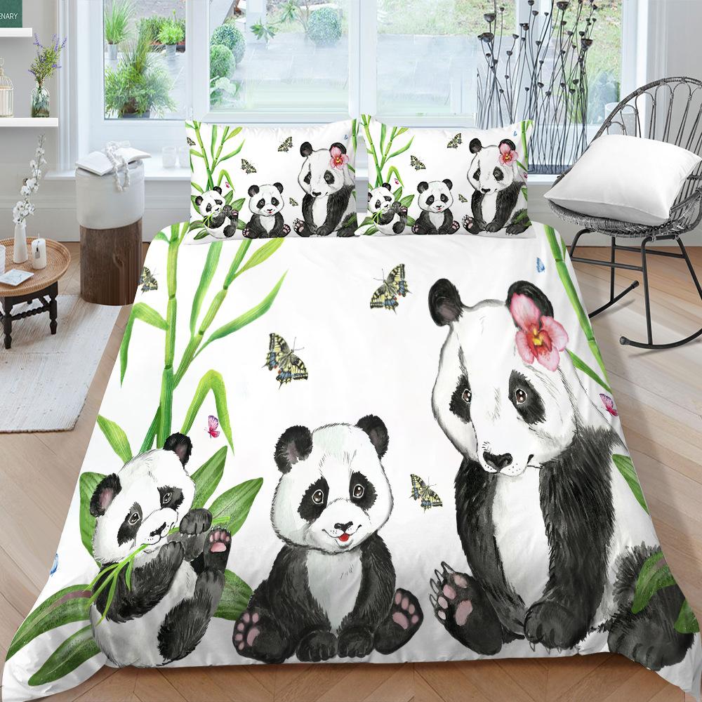 Panda Bedding Set for Kids Boys Girls Cute Cartoon Giant Panda Duvet Cover Set King/Queen Size Yellow Soft Polyester Quilt Cover
