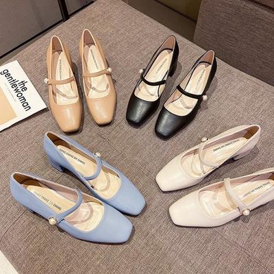 2024 New Patent Leather Square Toe Mary Jane Shoes Temperament Shallow Mouth Thick Heel Shoes Spring High Heels Pumps Women's