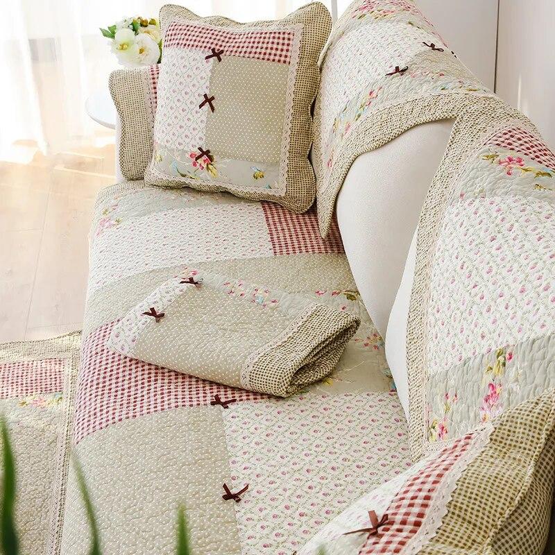 Cotton Fabric Sofa Mat Patchwork Bowknot Pastoral Style Sofa Cover Four Seasons Sofa Cushion Non Slip Combination Couch Cover