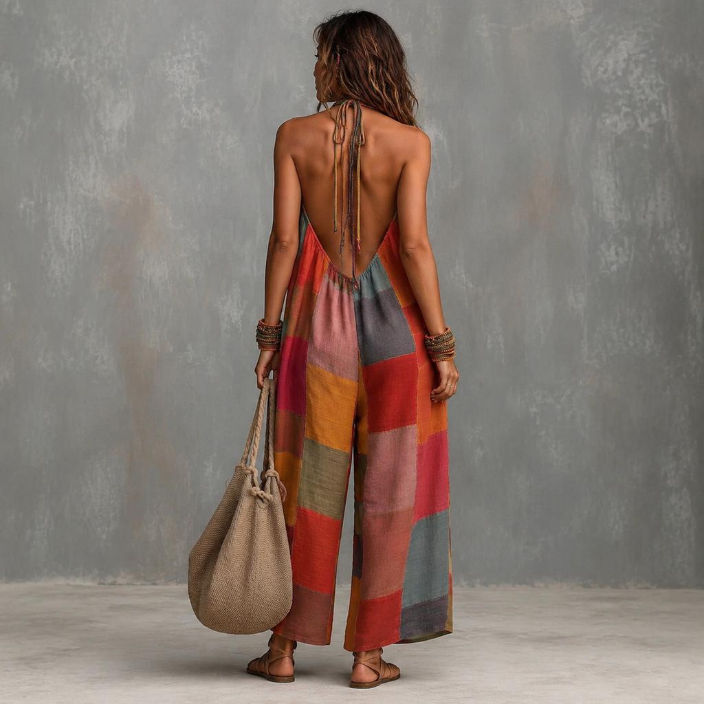 Women Sleeveless V Neck Jumpsuit Loose Fit Wide Leg Romper Casual Summer Beachwear Lightweight Breathable Fabric
