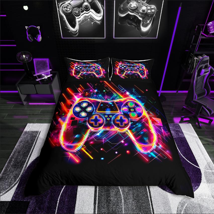 Homewish Video Game Duvet Cover Set,Gradient Gamepads for Boys Bedding Set,Abstract Gamer Decor