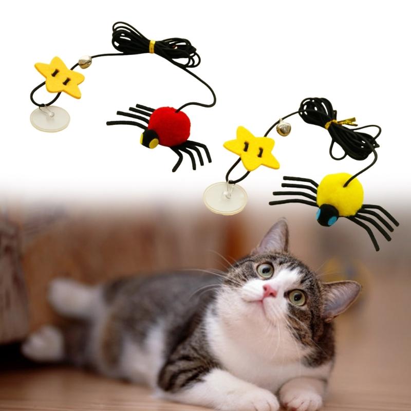 Swinging Hanging Elasticity Rope Playing Stick Bells Spiders Durability Cats Plaything for Indoor Cats