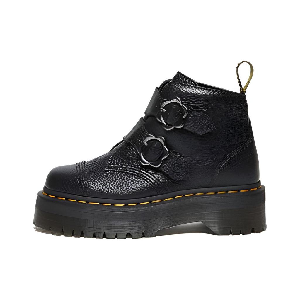 Dr. Martens Fusion Leather Floral Buckle Short Boots Women boots Black 27642001