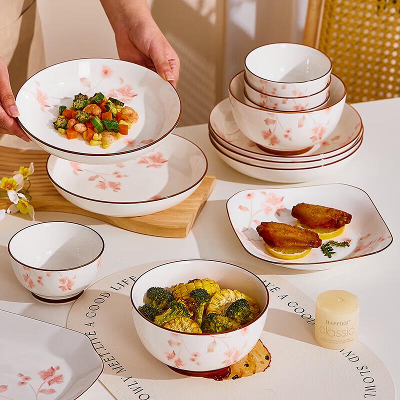 Nordic Ceramic Floral Underglaze Dinner Plates