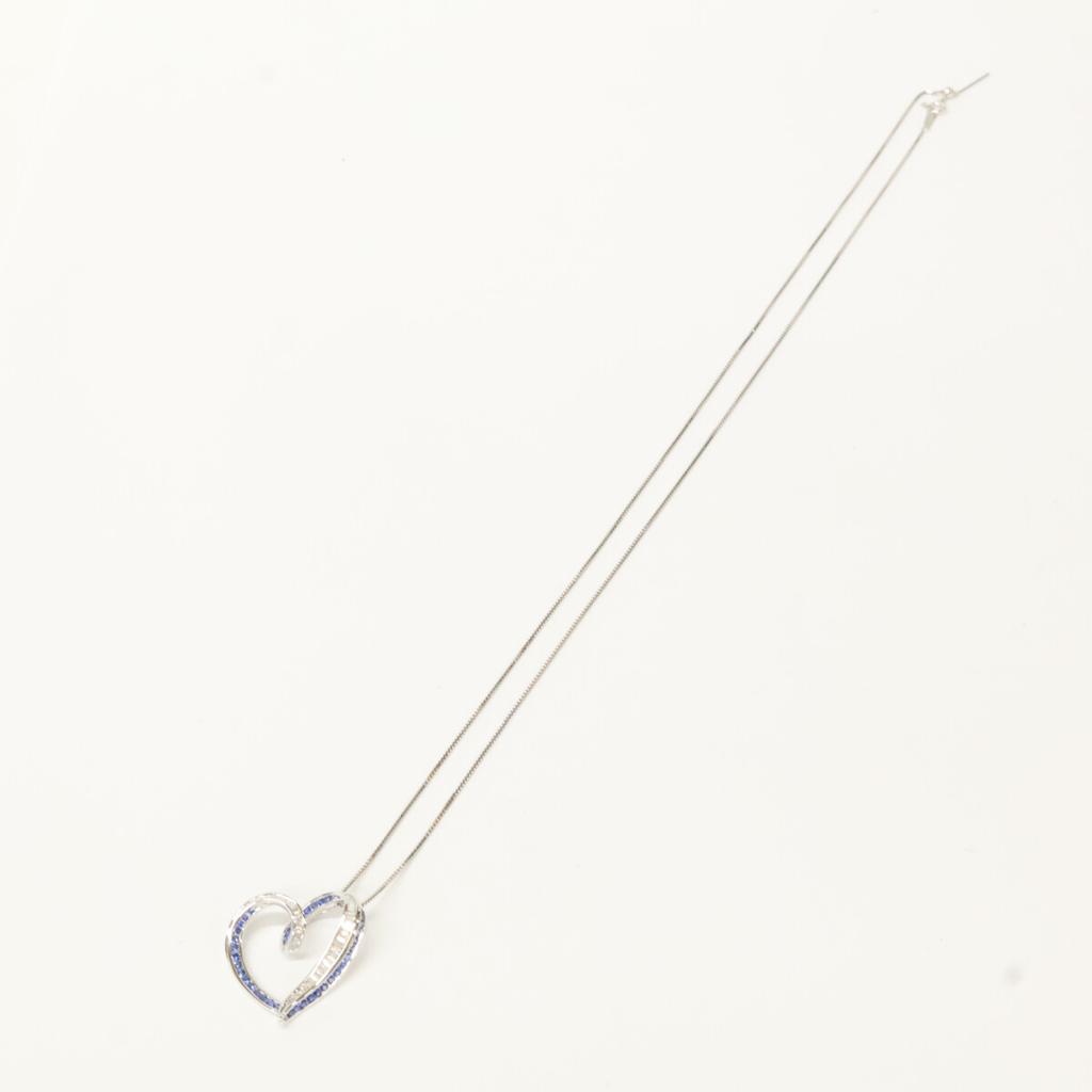 K18WG [Excellent Condition] Masumi Kasahara K18WG D0.45 0.75 Diamond/Sapphire Heart Necklace White goldUsed