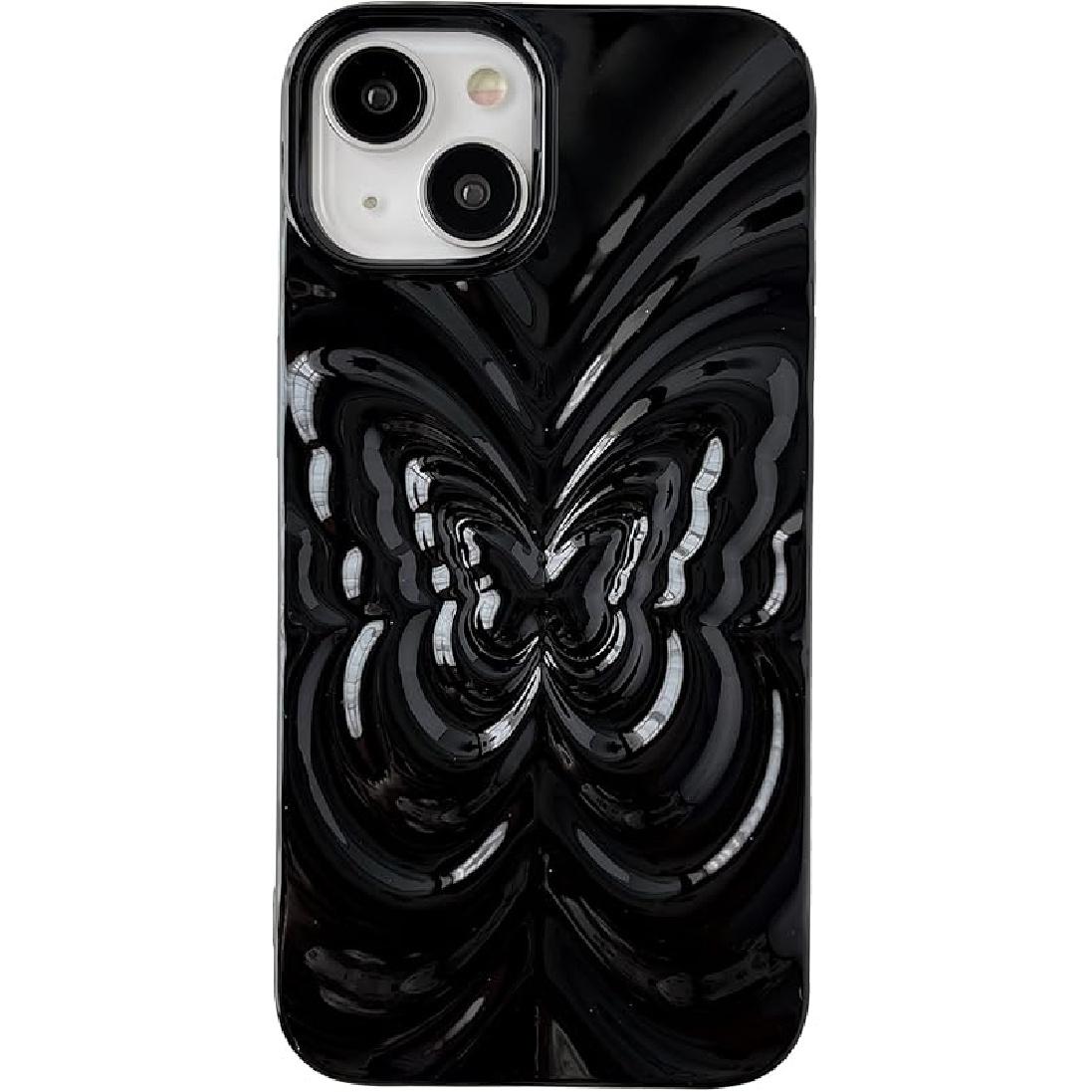 Caseative for iPhone 13 Case,3D Butterfly Pattern Pleated Soft Compatible with iPhone Case (Black,iPhone 13)
