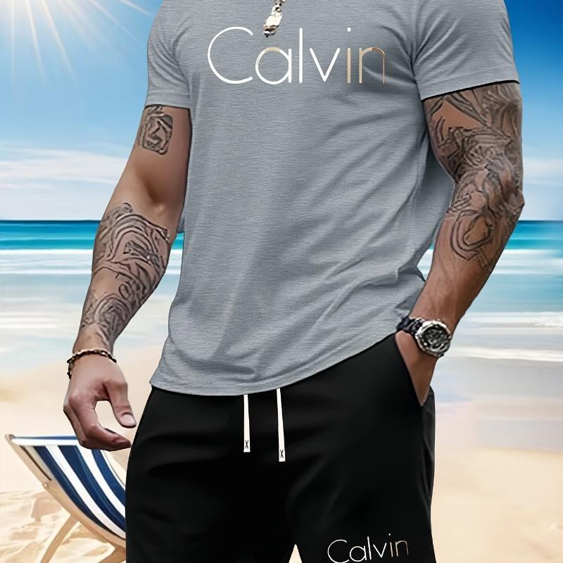 Men's summer T-shirt two-piece fashionable casual short-sleeved versatile suit