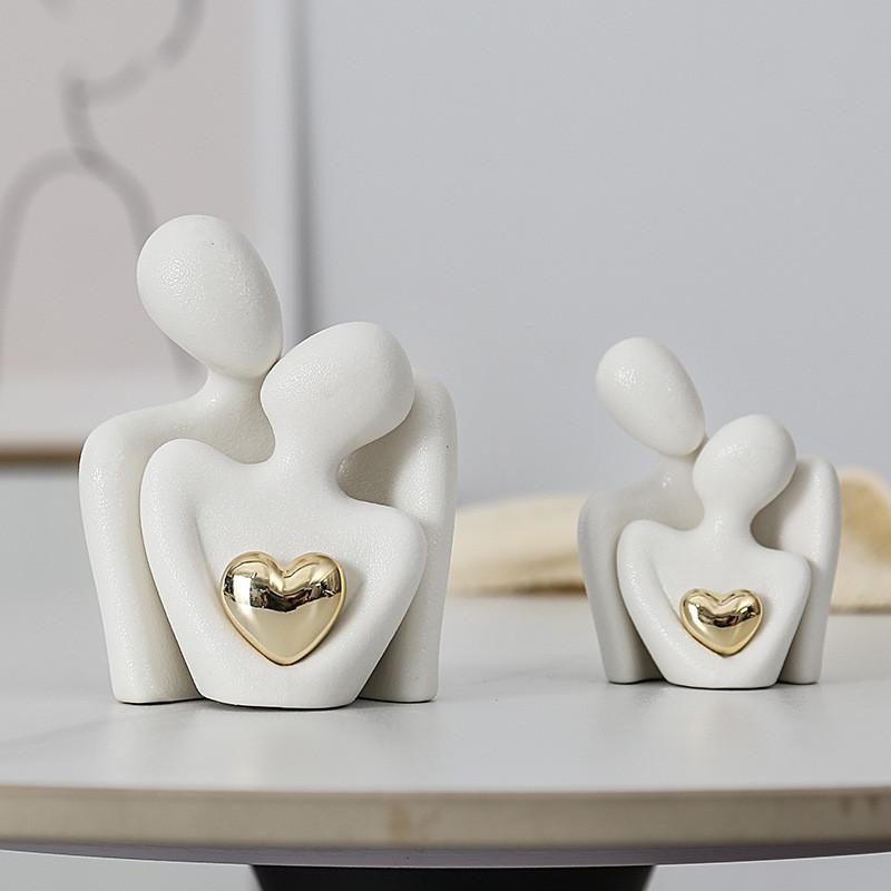 Couple Hug Ceramic Love Statue Mini Hugging Sculpture Romantic Figurine Lover