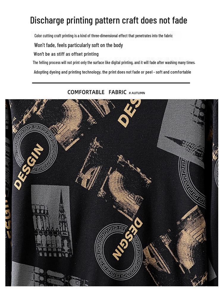 Plus Size Men's Crew Neck Sweatshirt - Loose Fit, Trendy Print for Spring & Autumn