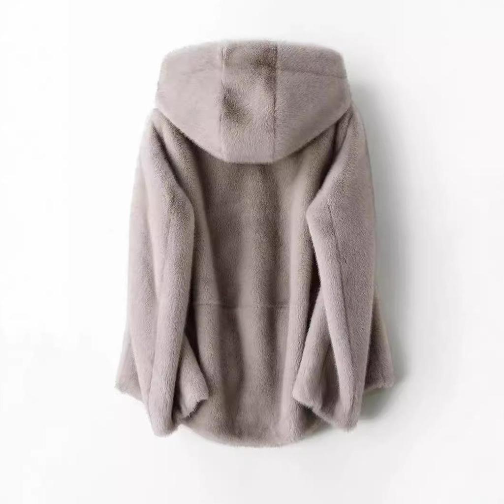 2024 Women's Short Hooded Winter Coat - Thickened Golden Mink Fleece, Eco-Friendly Faux Fur Jackets