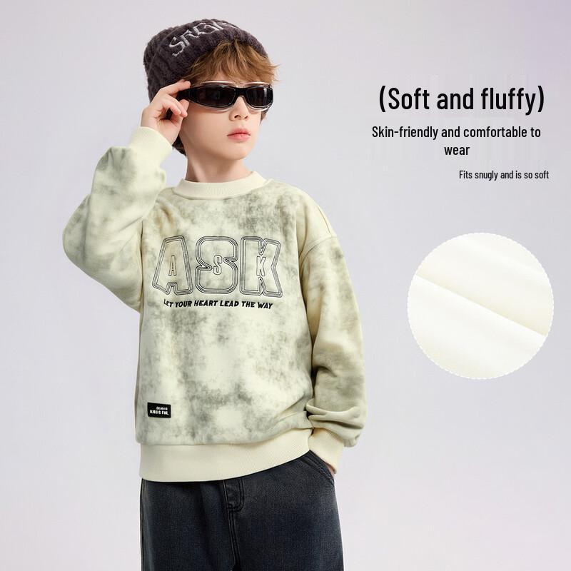 ASK JUNIOR Boys  2025 Winter Fleece-Lined Sweatshirt 130