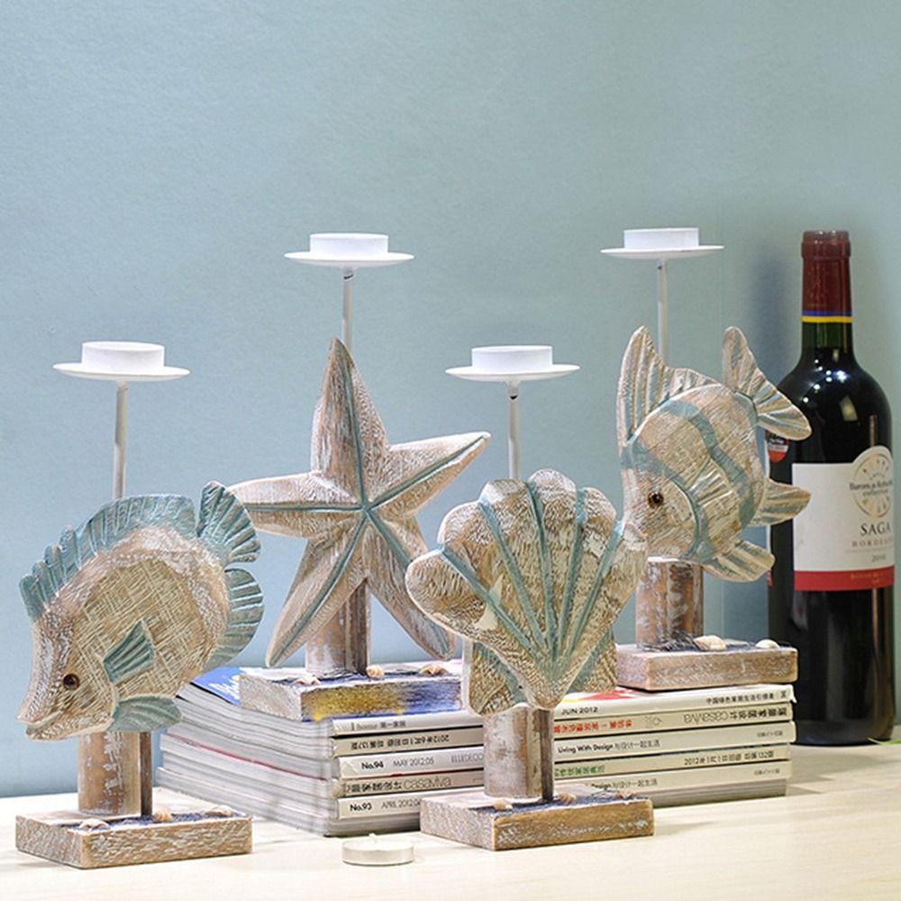 

Handicraft Wooden Starfish Candlestick Fish-shaped Fish-shaped Candlestick Craft Gifts
