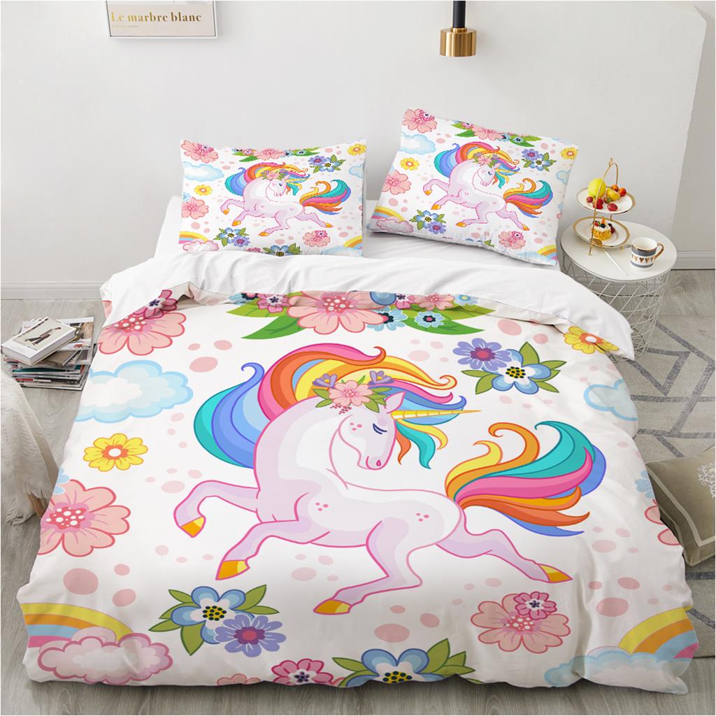 Conjunto de cama de unicórnio mágico 3d, meninos, meninas, tamanho queen, capa de edredom, fronha, cama, crianças, adultos, moda têxtil para casa