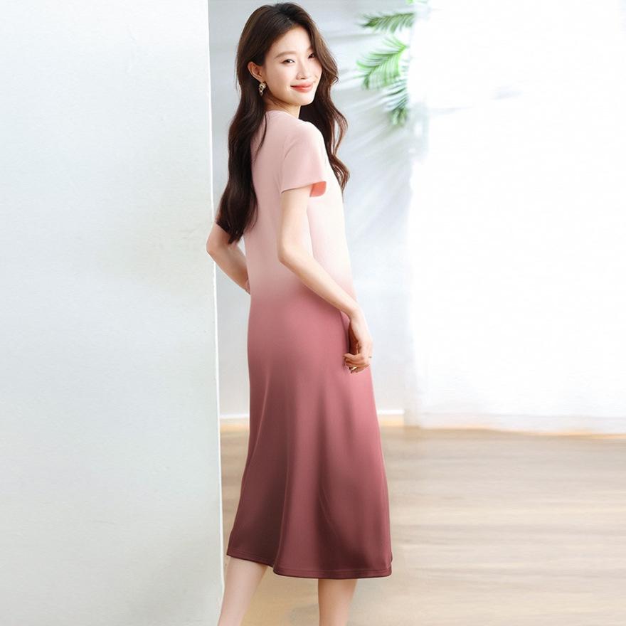 Fashion casual temperament holiday dingdal skirt summer new gradual change smudge waist thin dress women