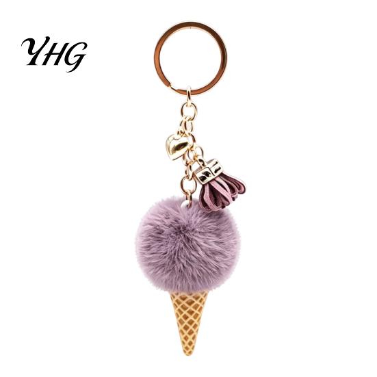Soft Decorative Charm Plush Ice Cream Keychain for Backpacks, Fluffy Cone Keyring Decor Bag Charm, Pendant with Metal Ring Backpack Decoration