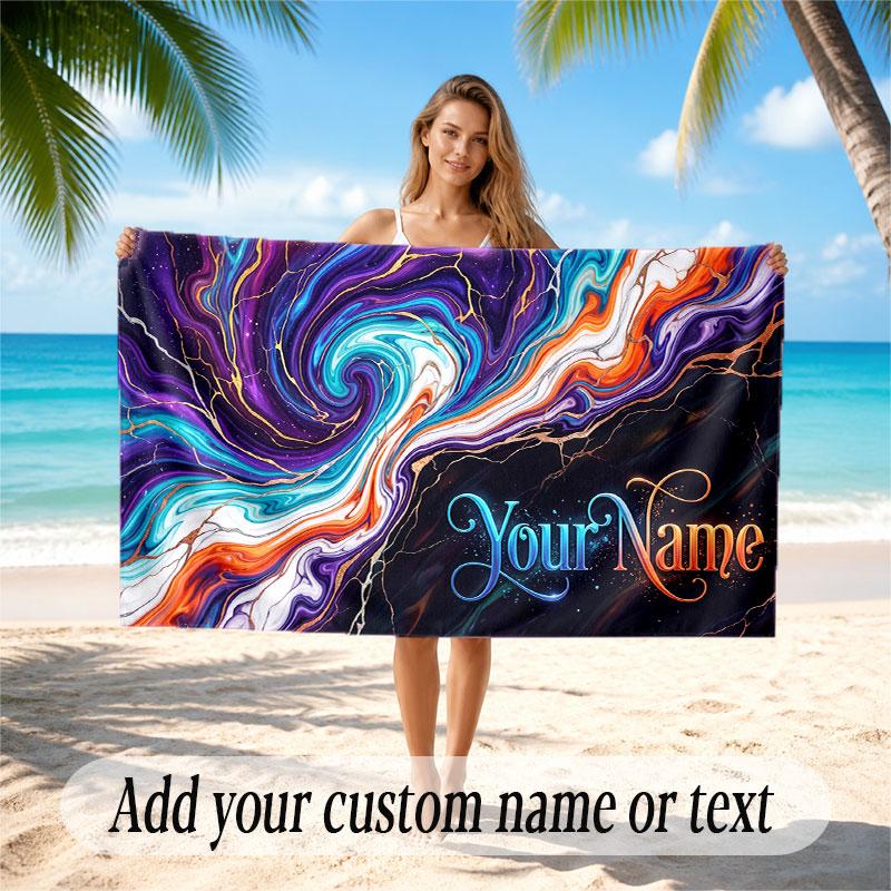 Abstract Geometric Theme Soft Beach Towel Personalized Custom Name Text Towel Portable for Beach Pool Travel
