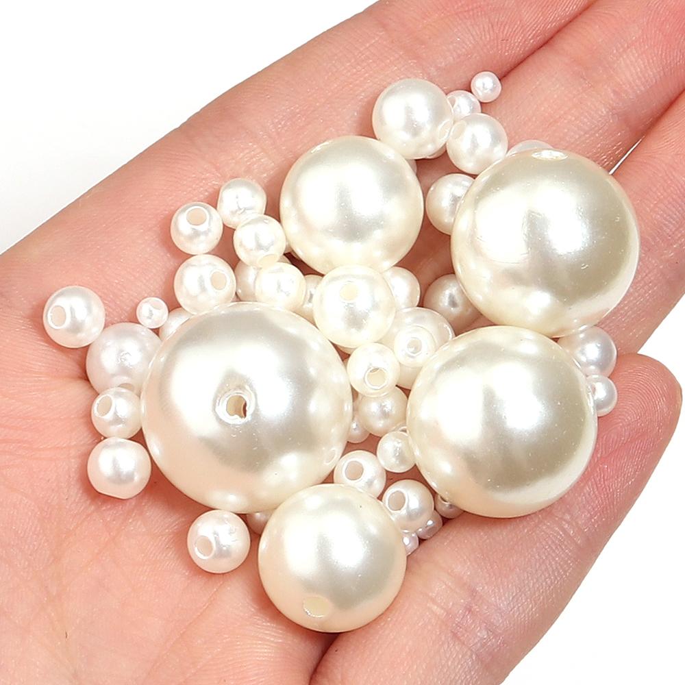 10-1000pcs Beige ABS Imitation Pearl Beads Multisize Round Loose Beads With Hole For Jewelry Making DIY Bracelets Accessories