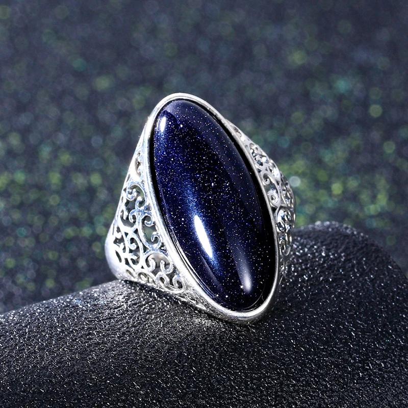 Women's Ring CopperJewelry Vintage Blue Sand Hollow Elegant Ring Gift Party Wedding