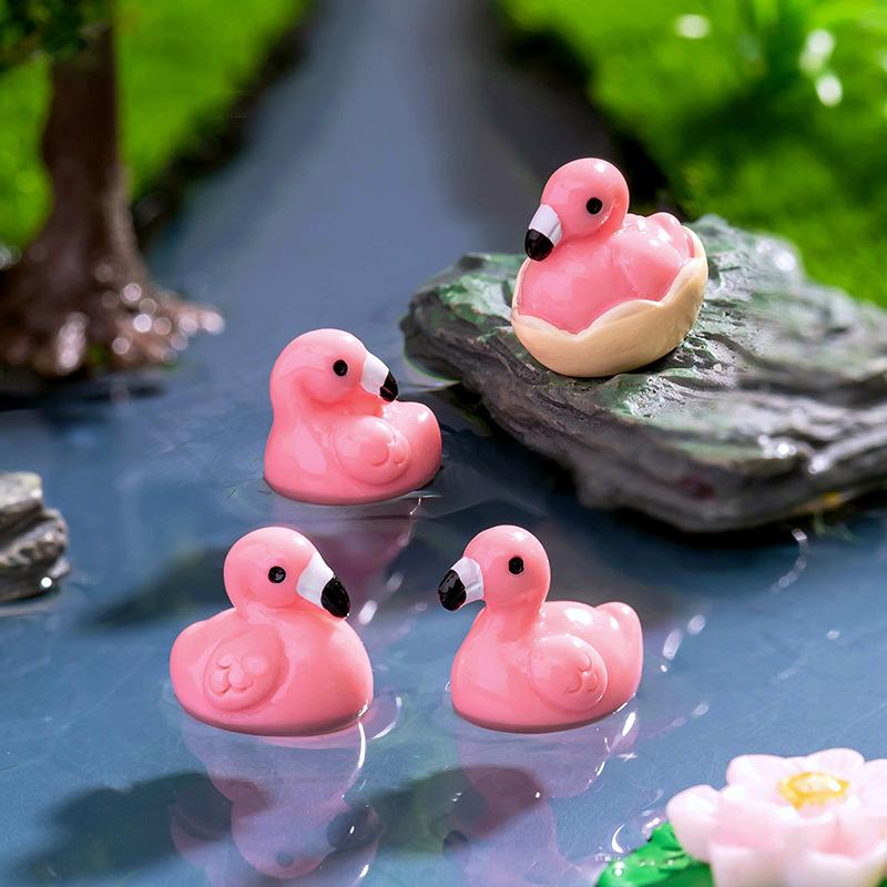 10Pcs Cute Cartoon Mini Flamingo Micro Landscape Decoration Crafts Miniature Resin Figurines Accessories Diy Home Decoration