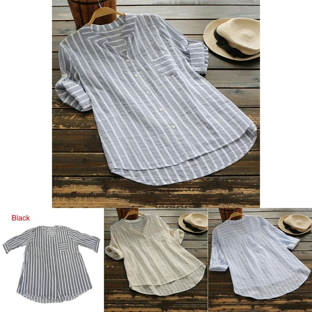 Elegant Women Retro V Neck Long Sleeve Casual Loose Baggy Tunic Tops Blouse Plus Size