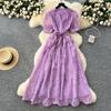 French high-end temperament dress women's summer fashion strap waist single-breasted embroidered mesh long skirt